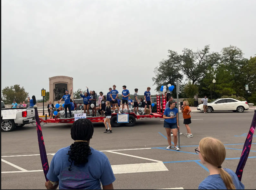 Some of the lady cavs on a float.  