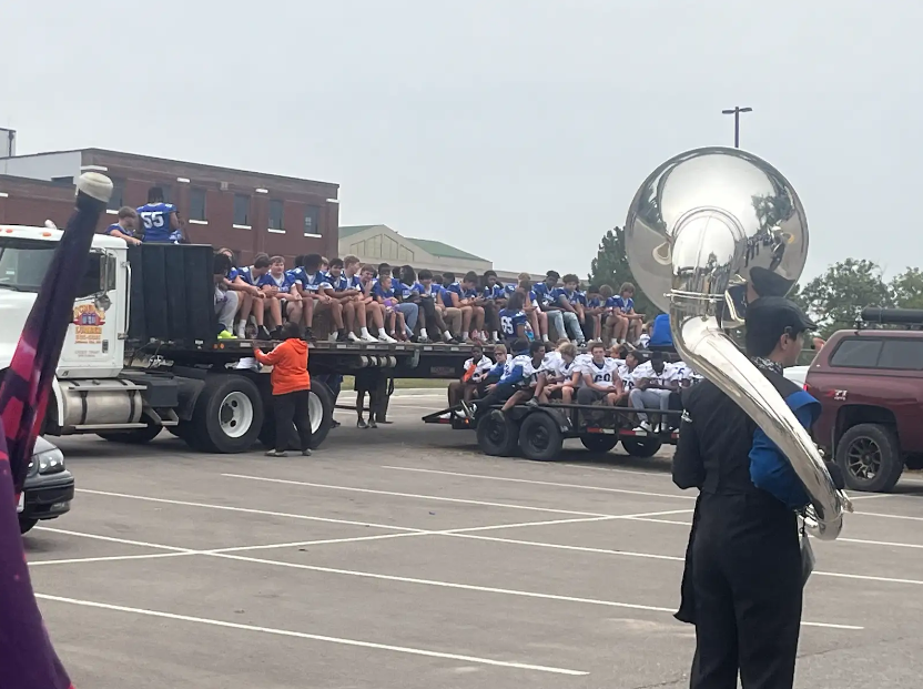 football getting prepared for parade. 