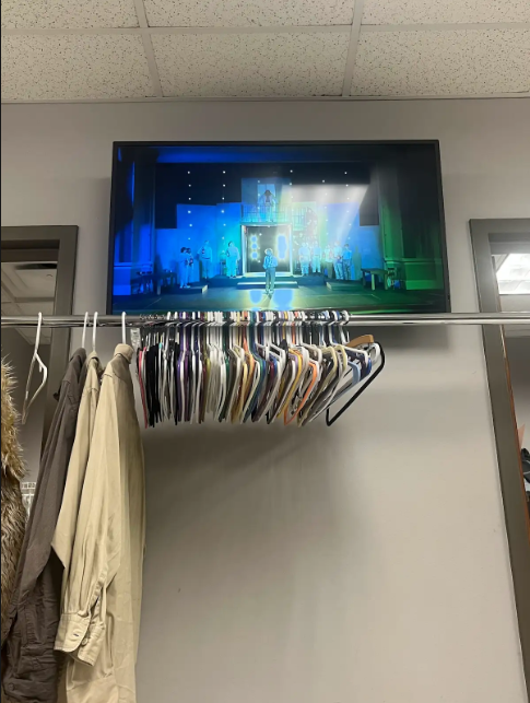 Dressing room TV. 