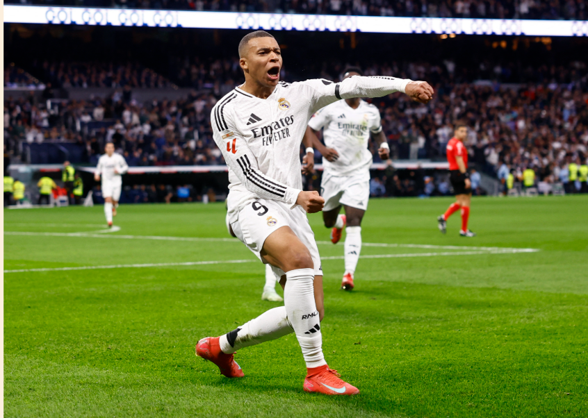 Kylian Mbappe celebrating goal.