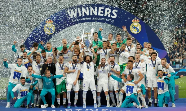 Real Madrid lifting the Champions League.